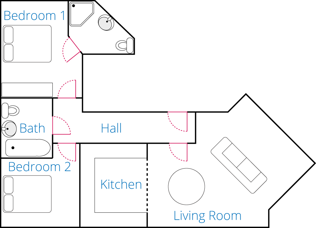Floor Plan for the standard two bedroom apartment