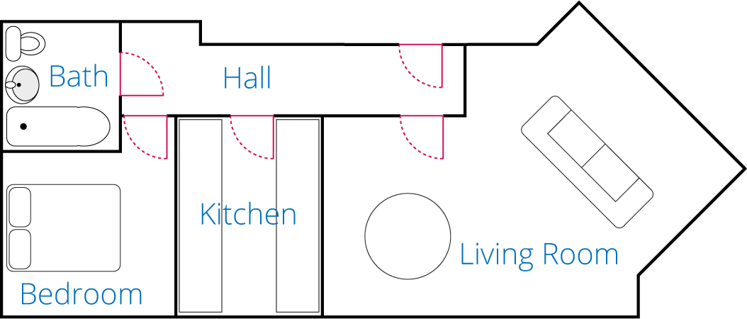 Floor Plan for the one bedroom apartment